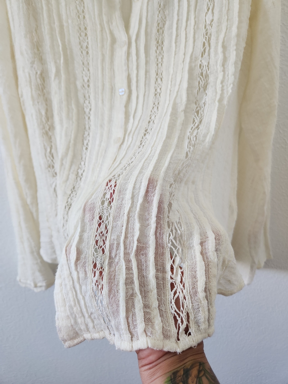 Free People One Mila Button Down Shirt in Cream Color - Picture 6 of 12